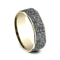 The Gallery Men's Wedding Band in 14K Yellow Gold and Grey Tantalum - 7.5mm Width by Ammara Stone