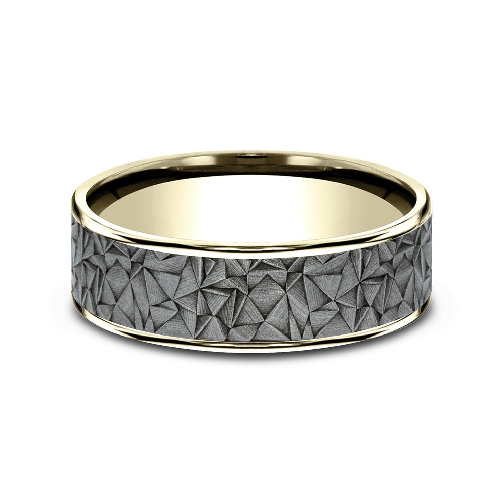 The Gallery Men's Wedding Band in 14K Yellow Gold and Grey Tantalum - 7.5mm Width by Ammara Stone