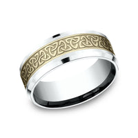 The Galway Men's Wedding Band in 14K White and Yellow Gold - 8mm Width by Benchmark