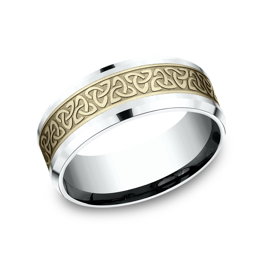 The Galway Men's Wedding Band in 14K White and Yellow Gold - 8mm Width by Benchmark
