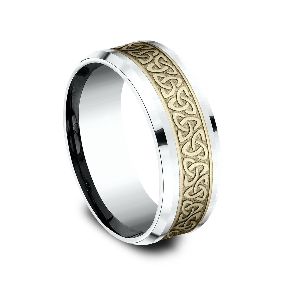 The Galway Men's Wedding Band in 14K White and Yellow Gold - 8mm Width by Benchmark