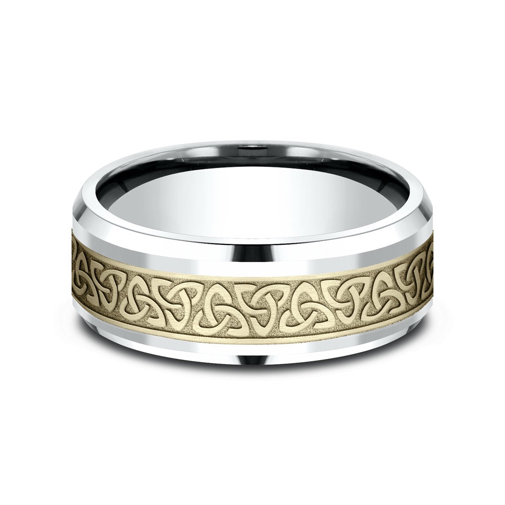 The Galway Men's Wedding Band in 14K White and Yellow Gold - 8mm Width by Benchmark