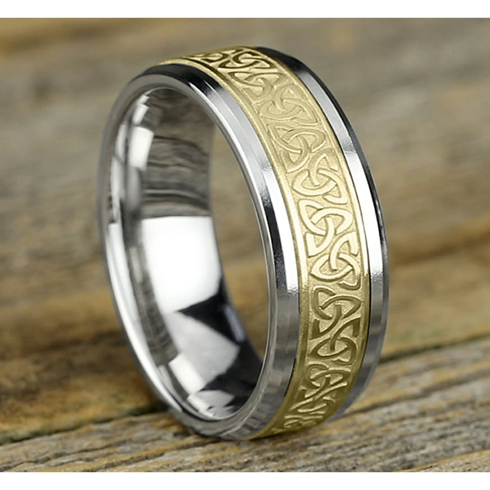 The Galway Men's Wedding Band in 14K White and Yellow Gold - 8mm Width by Benchmark