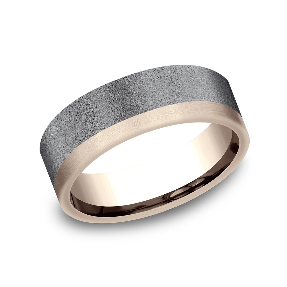 The Gauge Men's Wedding Band in 14K Rose Gold and Tantlaum - 7mm Width by Ammara Stone