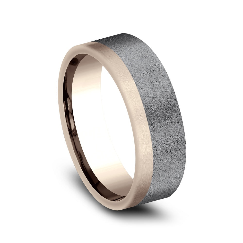 The Gauge Men's Wedding Band in 14K Rose Gold and Tantlaum - 7mm Width by Ammara Stone