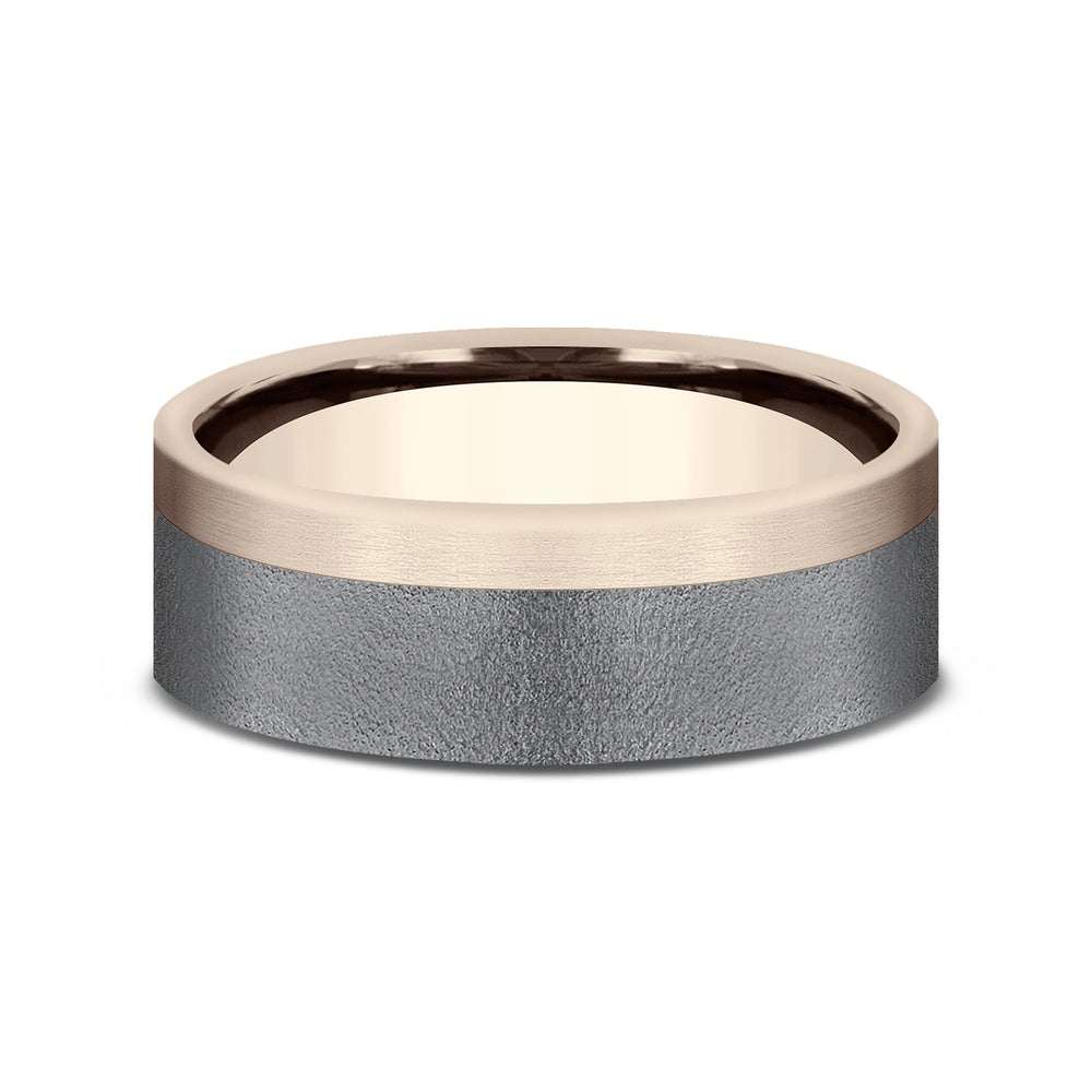 The Gauge Men's Wedding Band in 14K Rose Gold and Tantlaum - 7mm Width by Ammara Stone