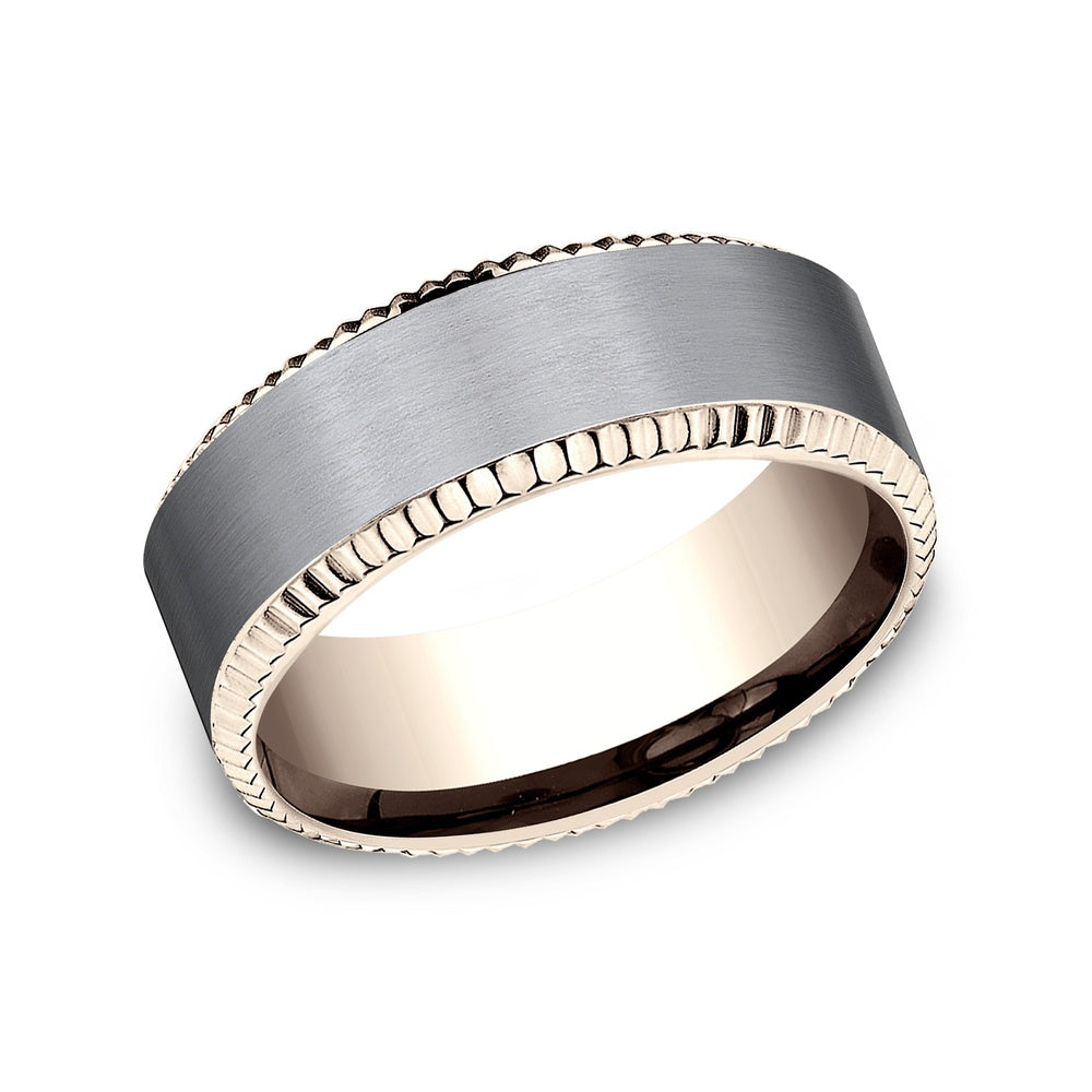The General Men's Wedding Band in 14K Rose Gold and Grey Tantalum - 8mm Width by Ammara Stone