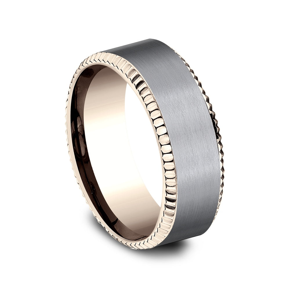 The General Men's Wedding Band in 14K Rose Gold and Grey Tantalum - 8mm Width by Ammara Stone