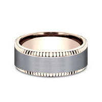 The General Men's Wedding Band in 14K Rose Gold and Grey Tantalum - 8mm Width by Ammara Stone