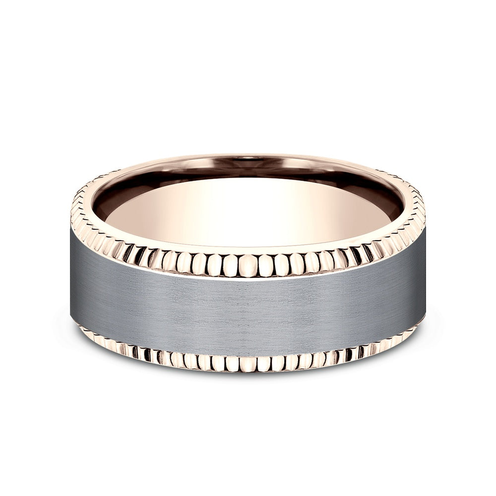 The General Men's Wedding Band in 14K Rose Gold and Grey Tantalum - 8mm Width by Ammara Stone