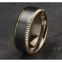 The General Men's Wedding Band in 14K Rose Gold and Grey Tantalum - 8mm Width by Ammara Stone