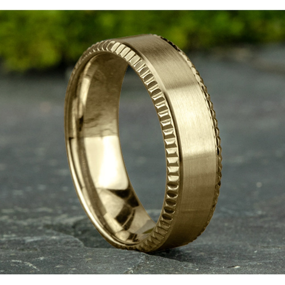 The General Men's Wedding Band in 14K Yellow Gold - 7mm Width by Benchmark