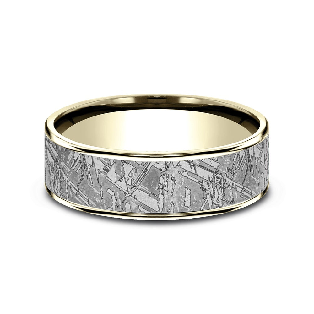 The Gibeon Men's Wedding Band in 14K Yellow Gold and Grey Tantalum - 7.5mm Width by Ammara Stone