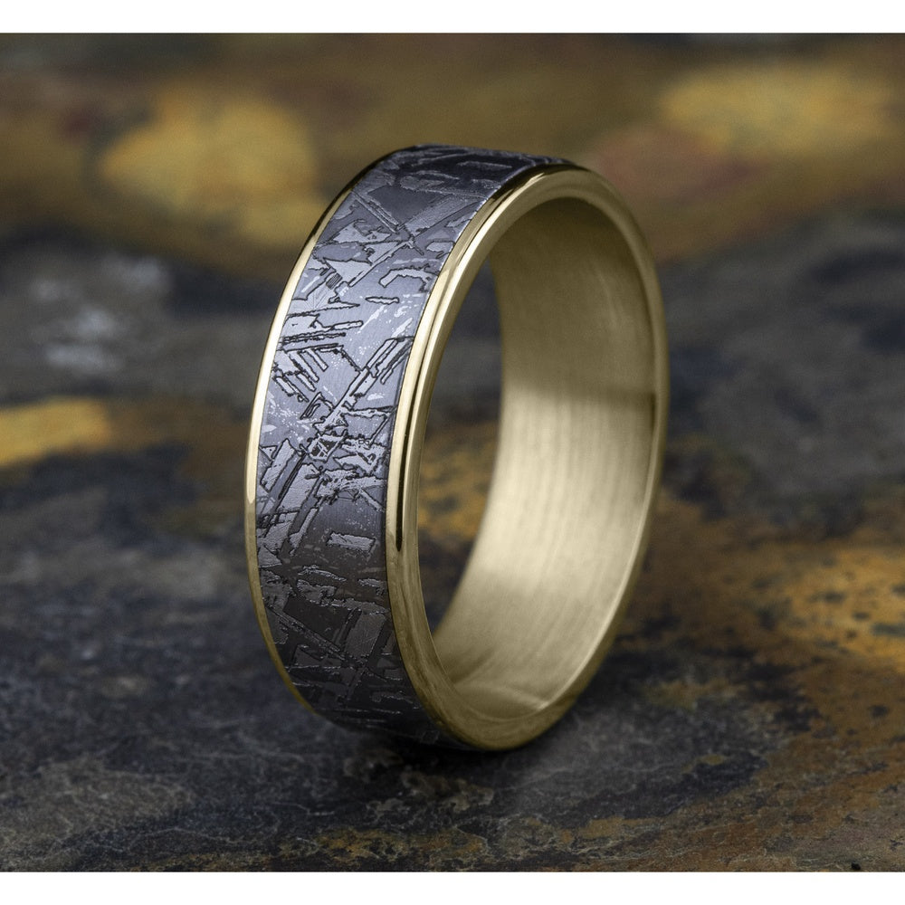 The Gibeon Men's Wedding Band in 14K Yellow Gold and Grey Tantalum - 7.5mm Width by Ammara Stone