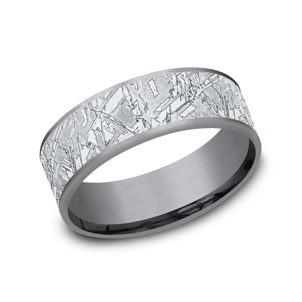 The Gibeon Men's Wedding Band in Grey Tantalum and 14K White Gold - 7.5mm Width by Ammara Stone