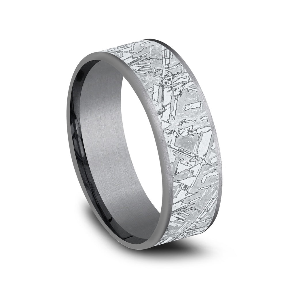 The Gibeon Men's Wedding Band in Grey Tantalum and 14K White Gold - 7.5mm Width by Ammara Stone