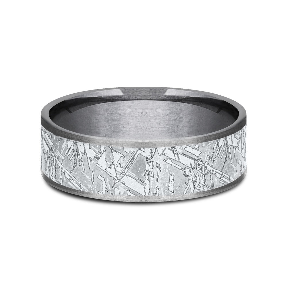 The Gibeon Men's Wedding Band in Grey Tantalum and 14K White Gold - 7.5mm Width by Ammara Stone