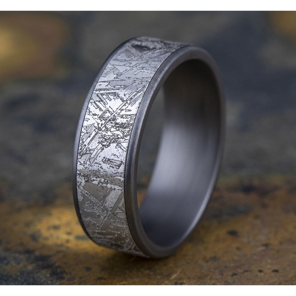 The Gibeon Men's Wedding Band in Grey Tantalum and 14K White Gold - 7.5mm Width by Ammara Stone