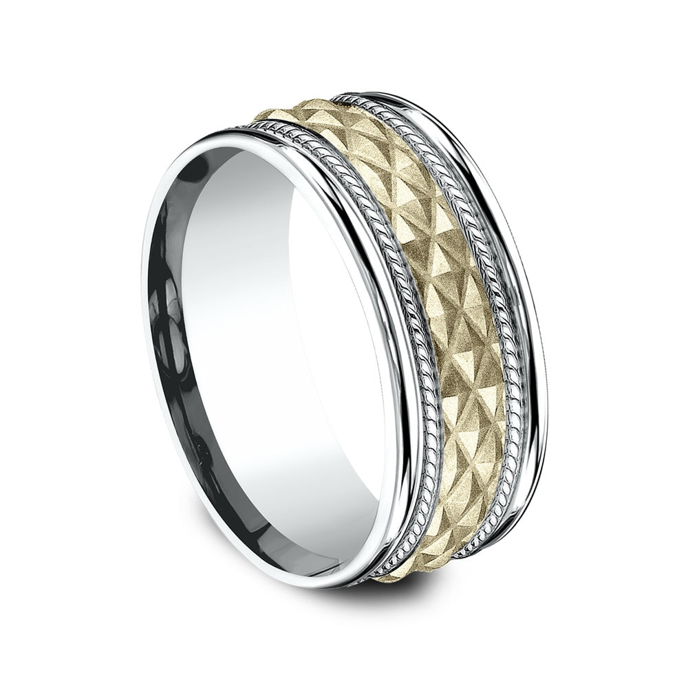 The Giza Men's Wedding Band in 14K White and Yellow Gold - 8mm Width by Benchmark