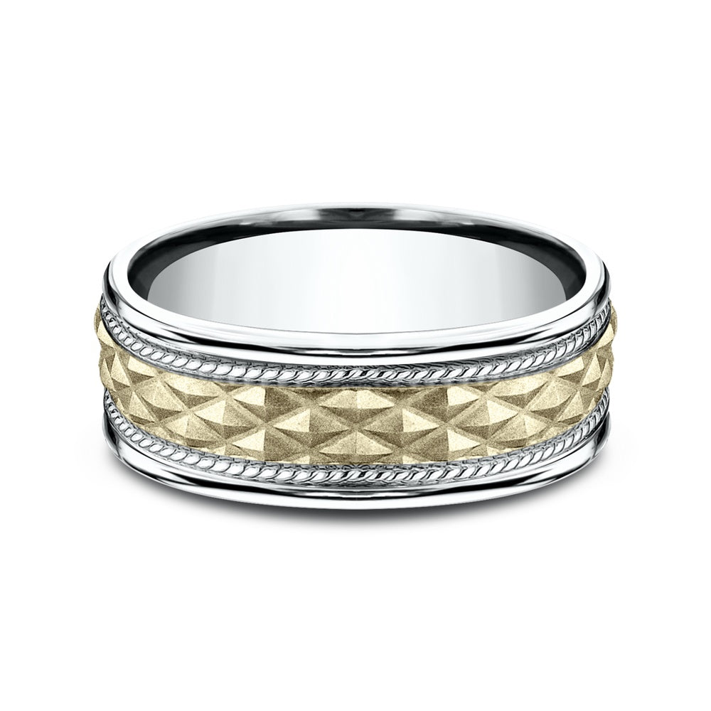 The Giza Men's Wedding Band in 14K White and Yellow Gold - 8mm Width by Benchmark