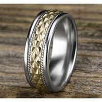 The Giza Men's Wedding Band in 14K White and Yellow Gold - 8mm Width by Benchmark