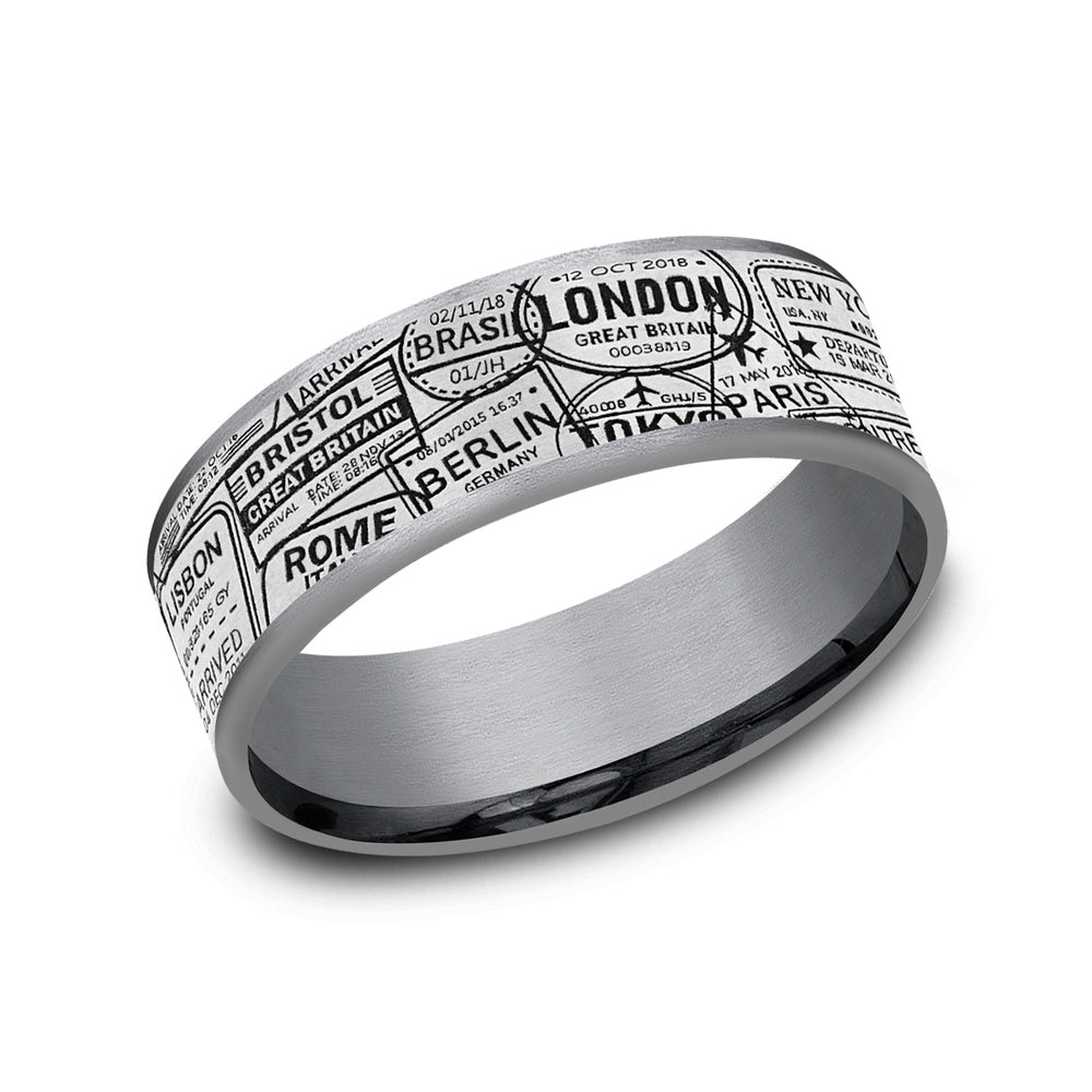 The Globetrotter Men's Wedding Band in Grey Tantalum and Grey/Black Titanium - 7.5mm Width by Tantalum