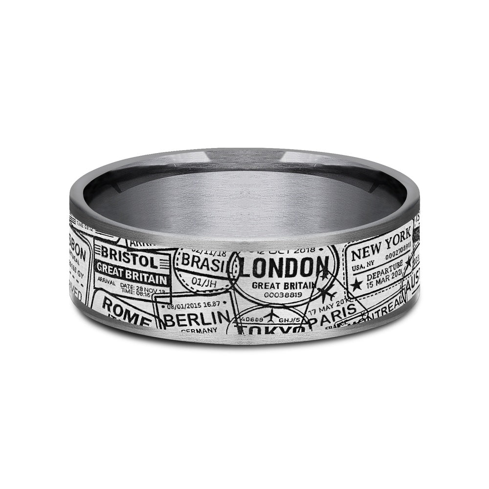 The Globetrotter Men's Wedding Band in Grey Tantalum and Grey/Black Titanium - 7.5mm Width by Tantalum