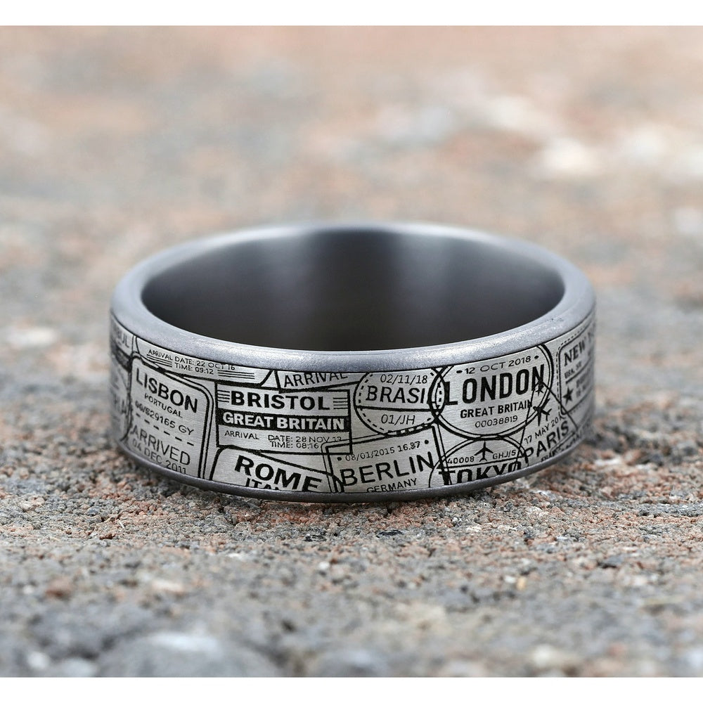 The Globetrotter Men's Wedding Band in Grey Tantalum and Grey/Black Titanium - 7.5mm Width by Tantalum