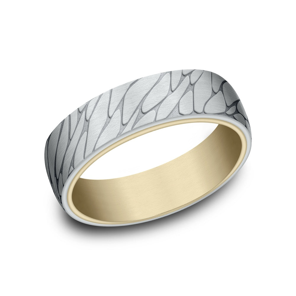 The Goodman Men's Wedding Band in 14K Yellow and White Gold - 6.5mm Width by Benchmark