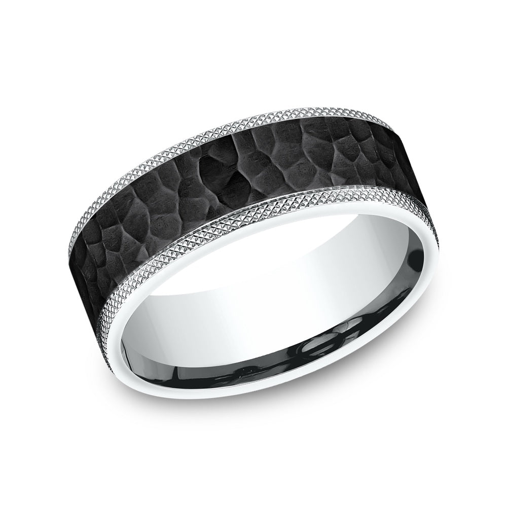The Griffin Men's Wedding Band in 14K White Gold and Black Titanium - 8mm Width by Ammara Stone