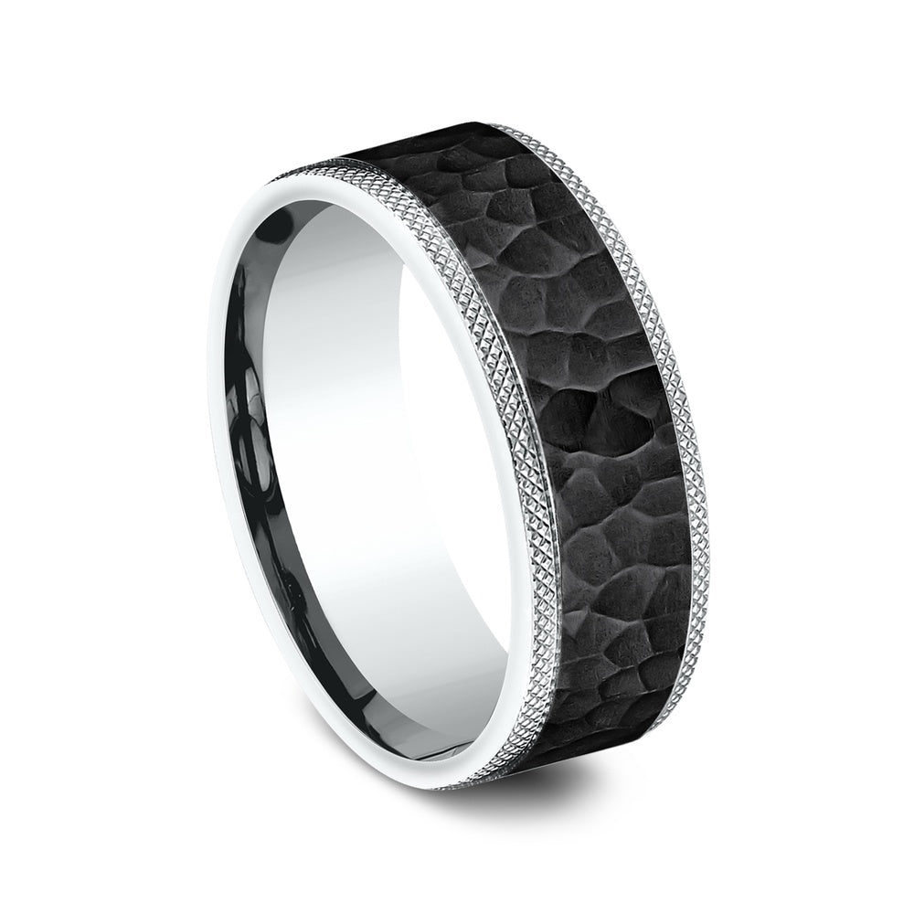 The Griffin Men's Wedding Band in 14K White Gold and Black Titanium - 8mm Width by Ammara Stone