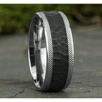 The Griffin Men's Wedding Band in 14K White Gold and Black Titanium - 8mm Width by Ammara Stone