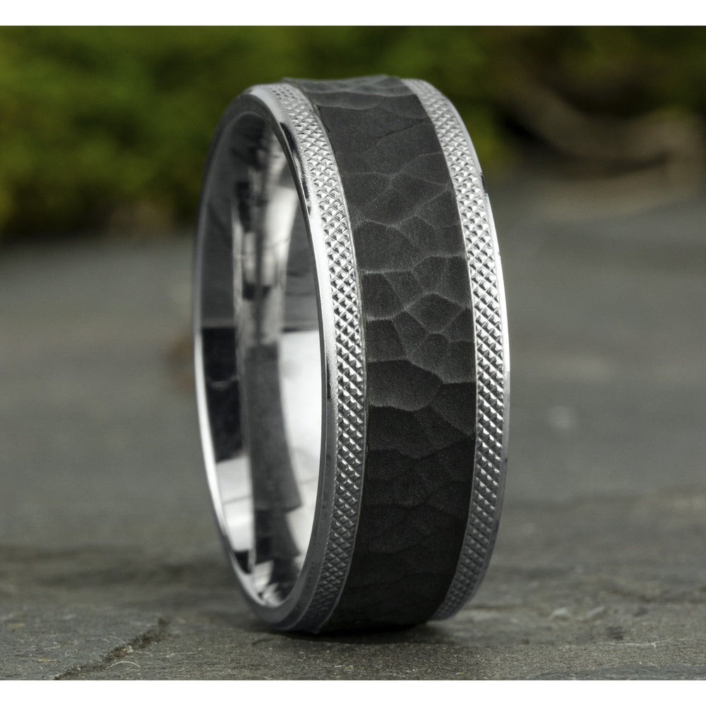 The Griffin Men's Wedding Band in 14K White Gold and Black Titanium - 8mm Width by Ammara Stone