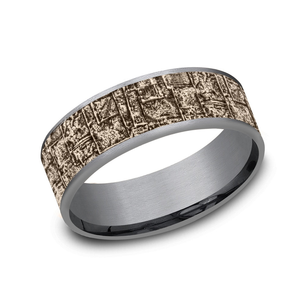 The Grove Men's Wedding Band in Grey Tantalum and 14K Rose Gold - 7.5mm Width by Ammara Stone