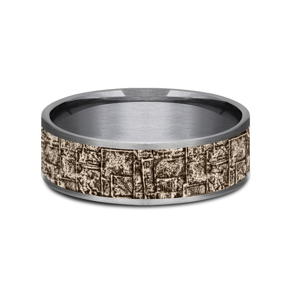 The Grove Men's Wedding Band in Grey Tantalum and 14K Rose Gold - 7.5mm Width by Ammara Stone
