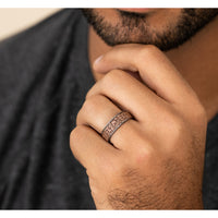 The Grove Men's Wedding Band in Grey Tantalum and 14K Rose Gold - 7.5mm Width by Ammara Stone