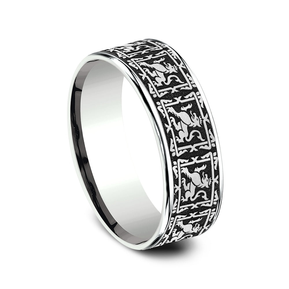 The Guardian Men's Wedding Band in 14K White Gold and Grey/Black Titanium - 7.5mm Width by Ammara Stone