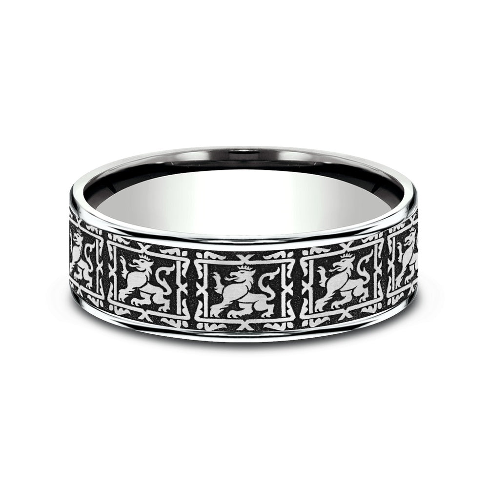 The Guardian Men's Wedding Band in 14K White Gold and Grey/Black Titanium - 7.5mm Width by Ammara Stone