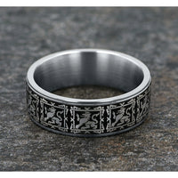 The Guardian Men's Wedding Band in 14K White Gold and Grey/Black Titanium - 7.5mm Width by Ammara Stone