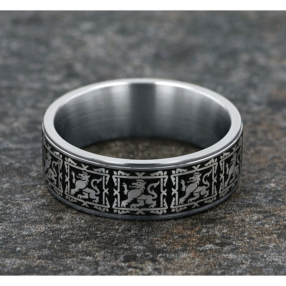 The Guardian Men's Wedding Band in 14K White Gold and Grey/Black Titanium - 7.5mm Width by Ammara Stone