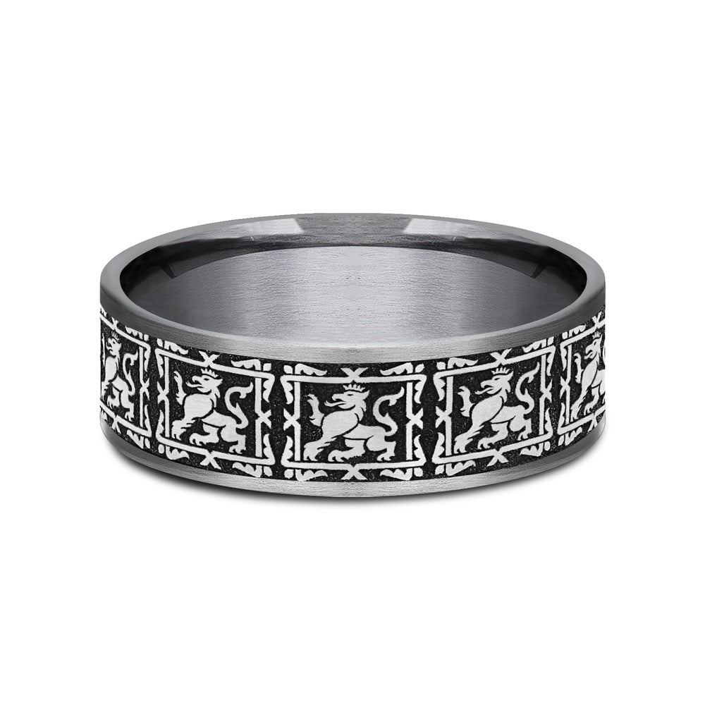 The Guardian Men's Wedding Band in Grey Tantalum and Grey/Black Titanium - 7.5mm Width by Tantalum