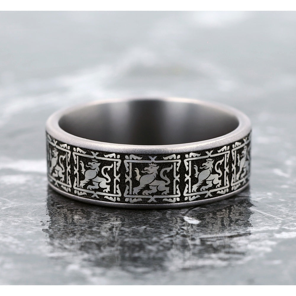 The Guardian Men's Wedding Band in Grey Tantalum and Grey/Black Titanium - 7.5mm Width by Tantalum