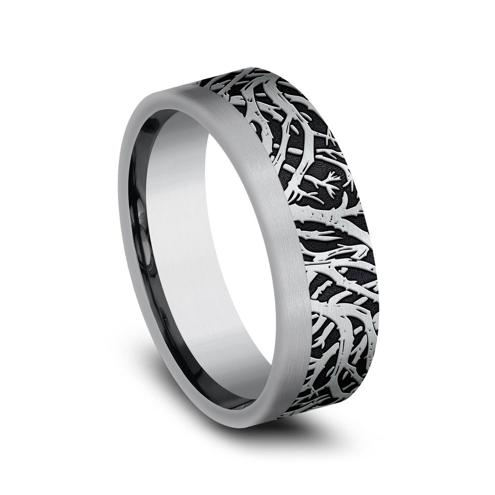 The Gunnison Men's Wedding Band in 14K White Gold and Grey Tantalum - 7mm Width by Ammara Stone