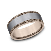 The Hadrian Men's Wedding Band in 14K Rose Gold and Grey Tantalum - 8mm Width by Ammara Stone