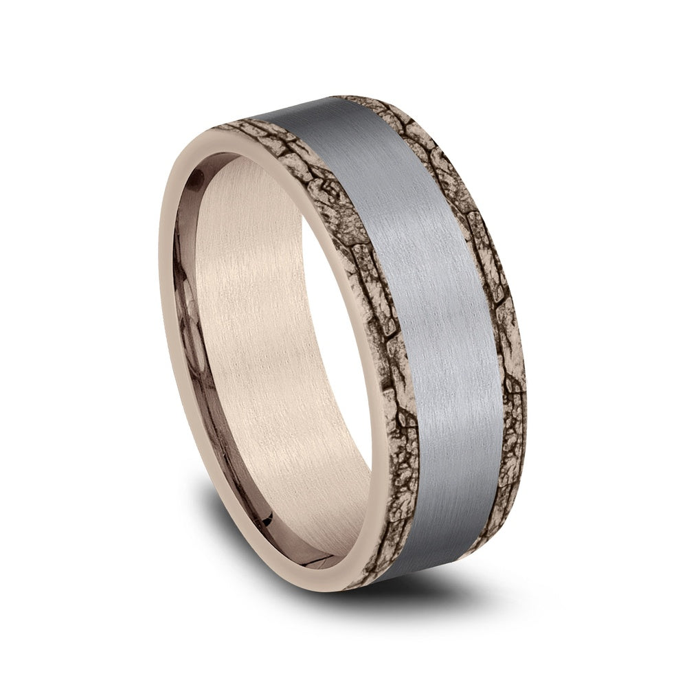 The Hadrian Men's Wedding Band in 14K Rose Gold and Grey Tantalum - 8mm Width by Ammara Stone