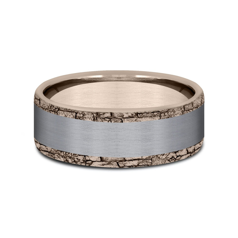 The Hadrian Men's Wedding Band in 14K Rose Gold and Grey Tantalum - 8mm Width by Ammara Stone