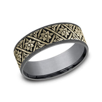 The Hagia Sophia Men's Wedding Band in Grey Tantalum and 14K Yellow Gold - 7.5mm Width by Ammara Stone
