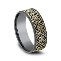 The Hagia Sophia Men's Wedding Band in Grey Tantalum and 14K Yellow Gold - 7.5mm Width by Ammara Stone