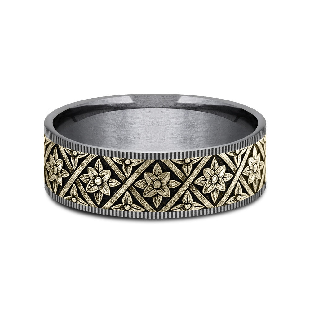 The Hagia Sophia Men's Wedding Band in Grey Tantalum and 14K Yellow Gold - 7.5mm Width by Ammara Stone