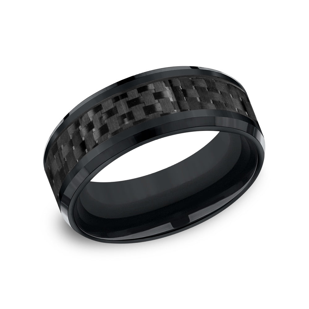 The Hamilton Men's Wedding Band in Black Cobalt and Black Carbon Fiber - 8mm Width by Forge